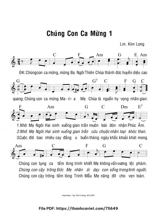Chúng con ca mừng - Lm. Kim Long - trang 1