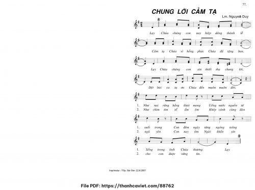 Chung lời cảm tạ - Lm. Nguyễn Duy - trang 1