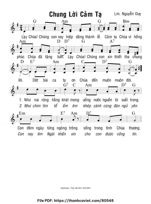 Chung lời cảm tạ - Lm. Nguyễn Duy - trang 1