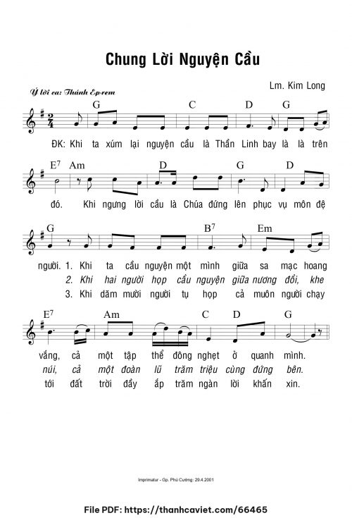 Chung lời nguyện cầu - Lm. Kim Long - trang 1