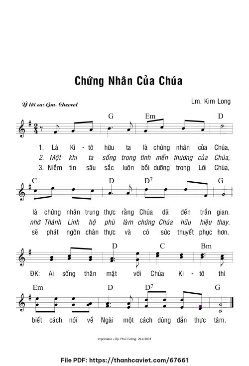 Chứng nhân của Chúa - Lm. Kim Long - trang 1