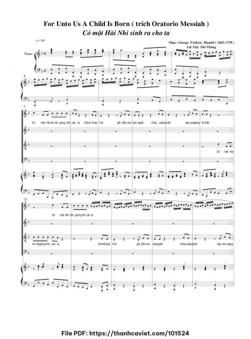 Có một Hài Nhi sinh ra cho ta - George. Frideric. Handel - Lời Việt: Thế Thông - trang 1