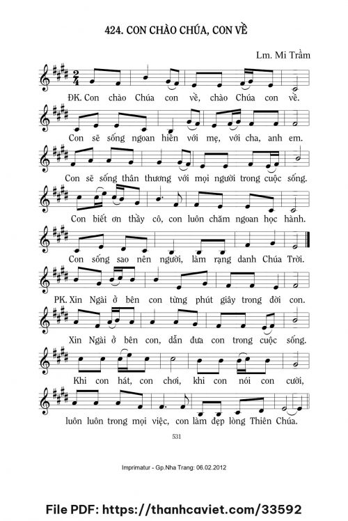Con chào Chúa con về - Lm. Mi Trầm - trang 1