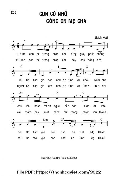Con có nhớ công ơn mẹ cha - Lm. Bạch Vân - trang 1