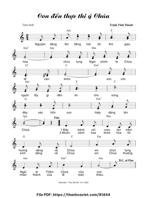 Con đến thực thi ý Chúa - Trịnh Vĩnh Thành - trang 1