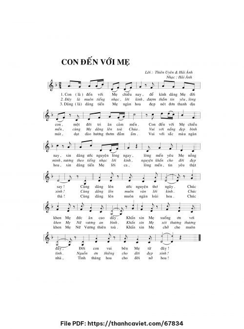 Con đến với Mẹ - Hải Ánh - Lời: Sr. Thiên Uyên - Hải Ánh - trang 1