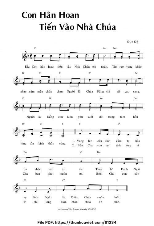 Con hân hoan tiến vào nhà Chúa - Đức Độ - trang 1