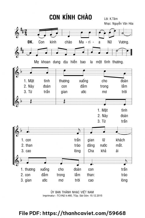 Con kính chào - Gm. Nguyễn Văn Hòa - Lời: K. Tâm - trang 1