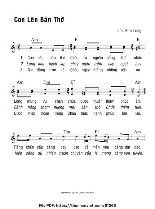 Con lên bàn thờ - Lm. Kim Long - trang 1