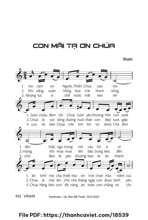 Con mãi tạ ơn Chúa - Vinam - trang 1