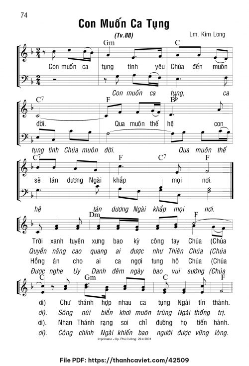 Con muốn ca tụng - Lm. Kim Long - trang 1