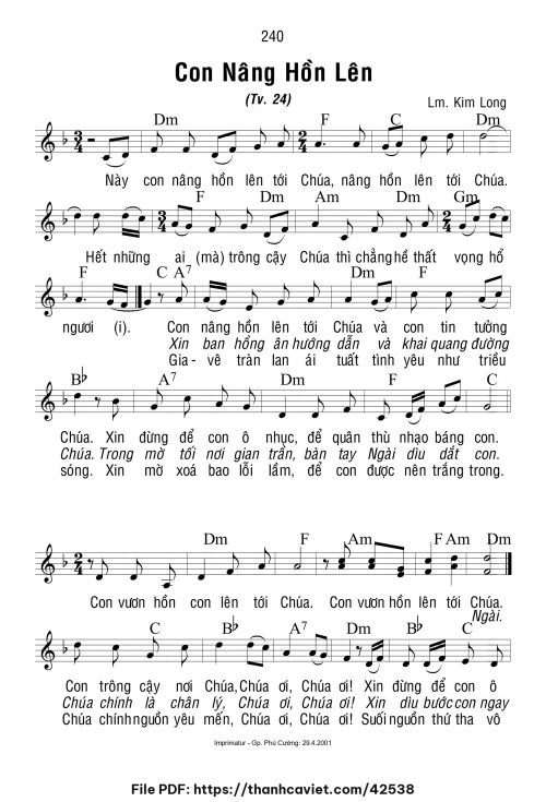Con nâng hồn lên - Lm. Kim Long - trang 1