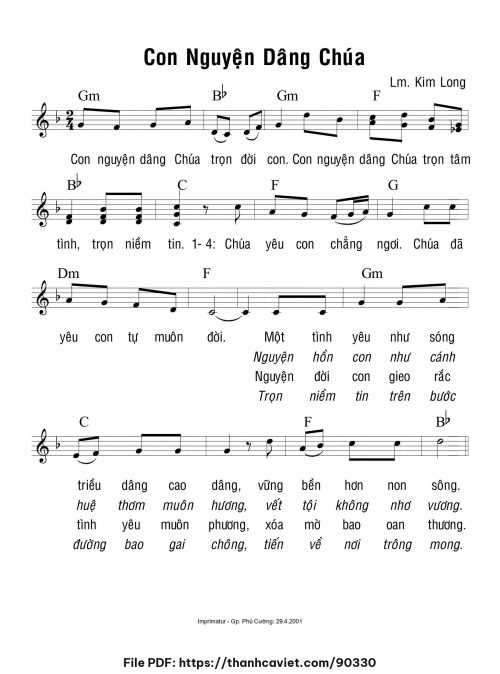 Con nguyện dâng Chúa - Lm. Kim Long - trang 1