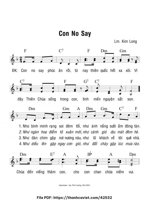 Con no say - Lm. Kim Long - trang 1