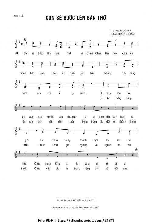 Con sẽ bước lên bàn thờ - Lm. Hoàng Phúc - Hoàng Ngô - trang 1