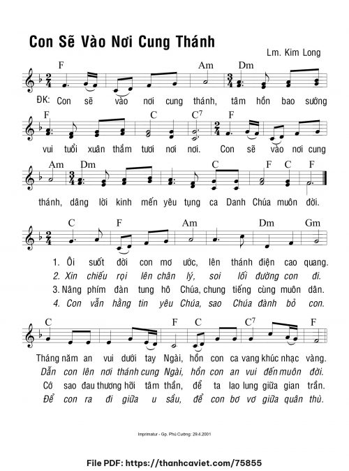 Con sẽ vào nơi cung thánh - Lm. Kim Long - trang 1