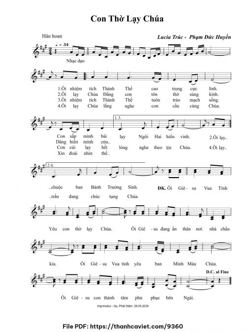 Con thờ lạy Chúa - Phạm Đức Huyến - Lucia Trúc - trang 1