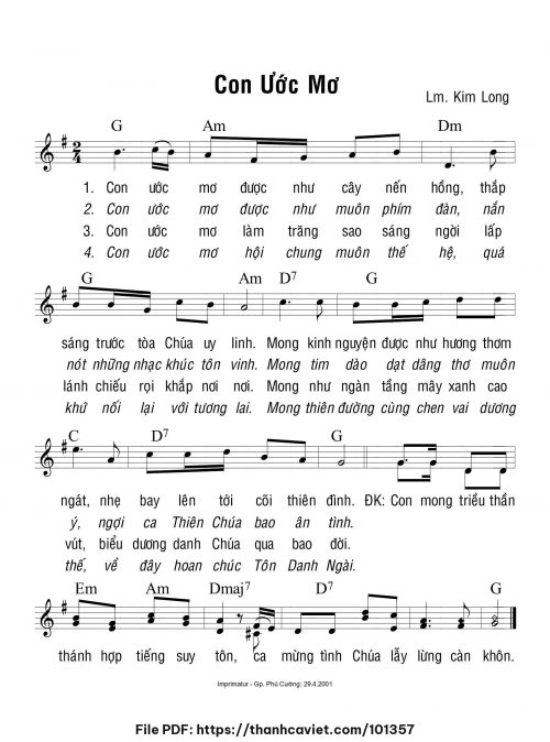 Con ước mơ - Lm. Kim Long - trang 1