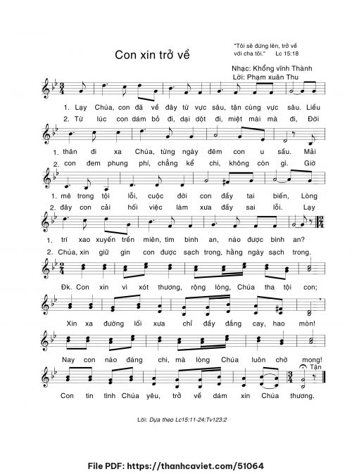 Con xin trở về - Khổng Vĩnh Thành - Lời: Phạm Xuân Thu - trang 1