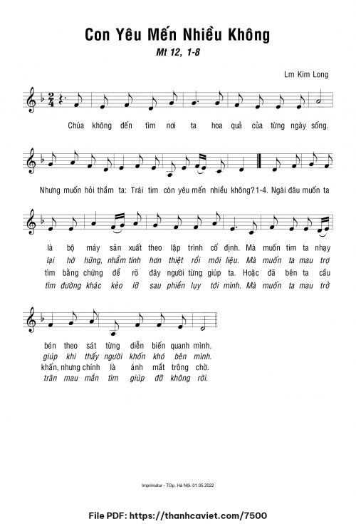 Con yêu mến nhiều không - Lm. Kim Long - trang 1