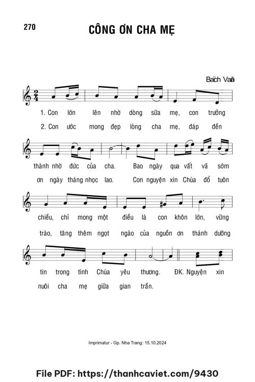 Công ơn cha mẹ - Lm. Bạch Vân - trang 1