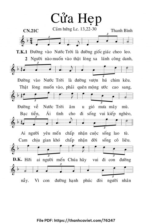 Cửa hẹp - Lm. Thanh Bình - trang 1