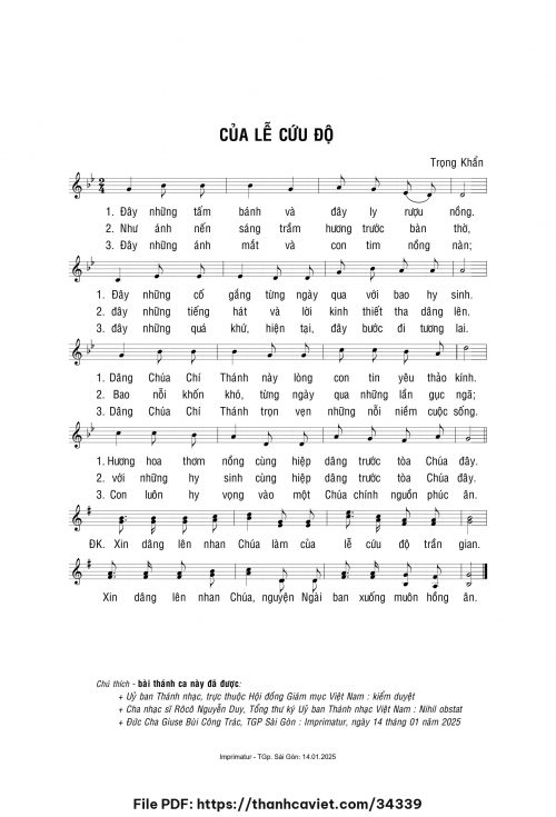 Của lễ cứu độ - Lm. Trọng Khẩn - trang 1