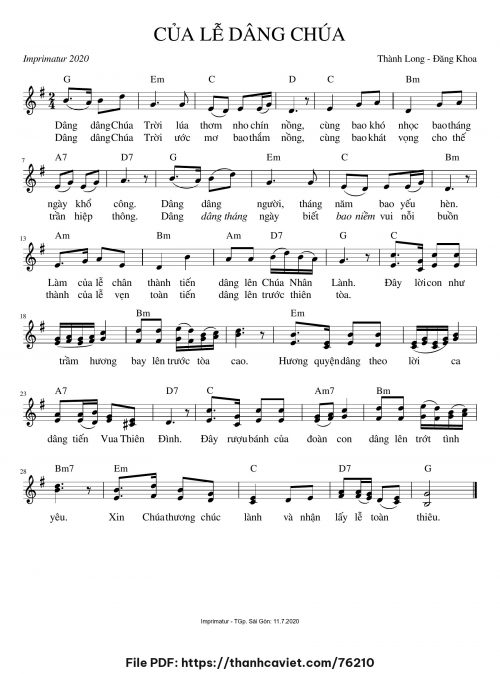 Của lễ dâng Chúa - Đăng Khoa - Thành Long - trang 1
