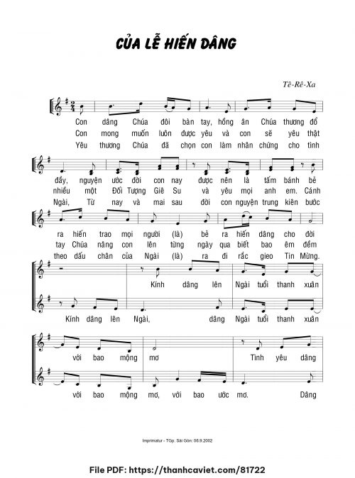 Của lễ hiến dâng - Sr. Têrêsa - trang 1