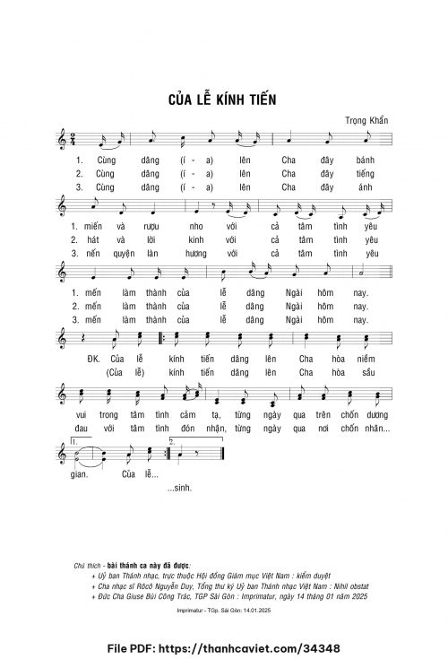 Của lễ kính tiến - Lm. Trọng Khẩn - trang 1