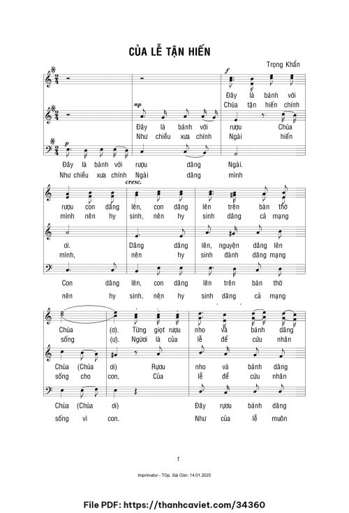 Của lễ tận hiến - Lm. Trọng Khẩn - trang 1
