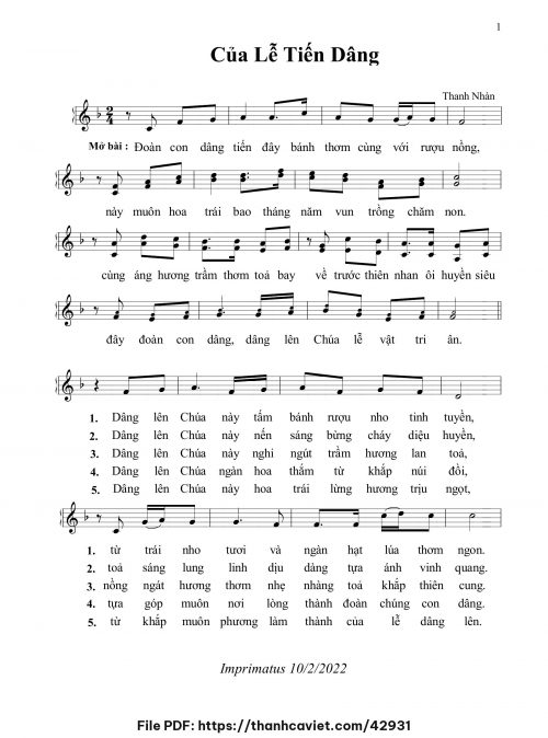 Của lễ tiến dâng - Thanh Nhàn - trang 1