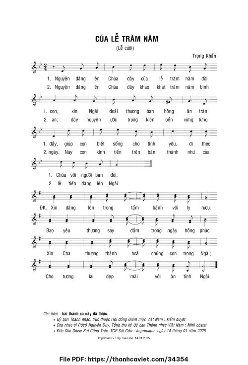 Của lễ trăm năm - Lm. Trọng Khẩn - trang 1