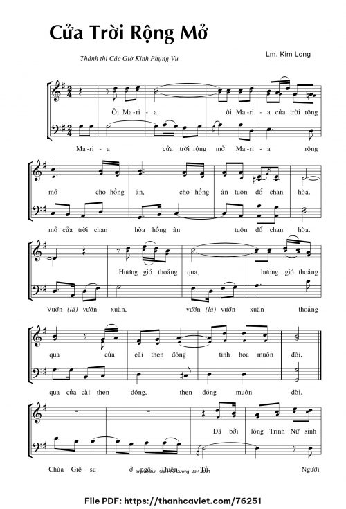 Cửa trời rộng mở - Lm. Kim Long - trang 1