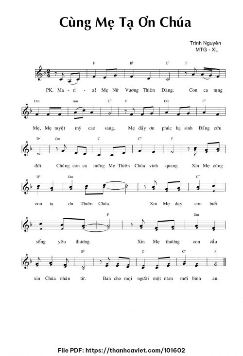 Cùng Mẹ tạ ơn Chúa - Sr. Trinh Nguyên - trang 1