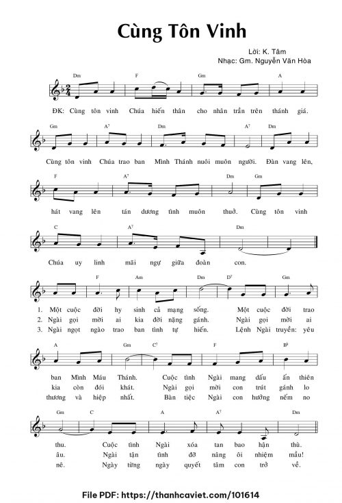 Cùng tôn vinh - Gm. Nguyễn Văn Hòa - Lời: K. Tâm - trang 1