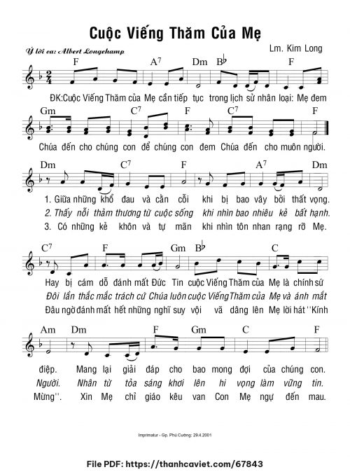 Cuộc viếng thăm của Mẹ - Lm. Kim Long - trang 1