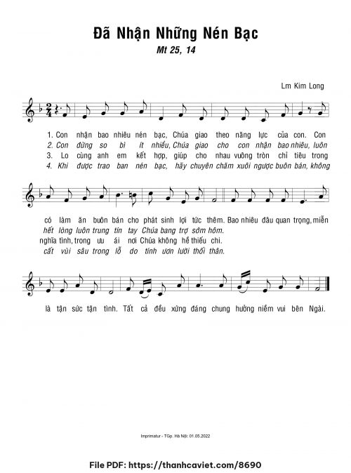 Đã nhận những nén bạc - Lm. Kim Long - trang 1