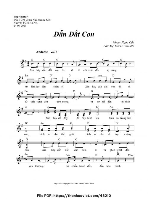 Dẫn dắt con - Ngọc Cẩn - Lời: Mẹ Têrêsa Calcutta - trang 1