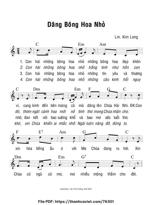 Dâng bông hoa nhỏ - Lm. Kim Long - trang 1