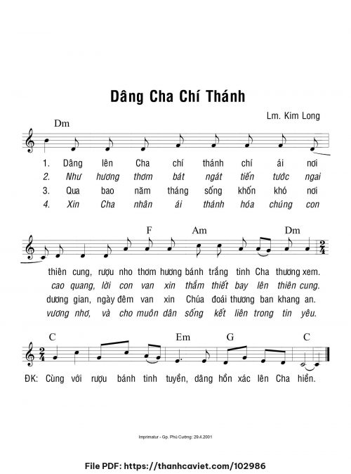 Dâng Cha chí thánh - Lm. Kim Long - trang 1
