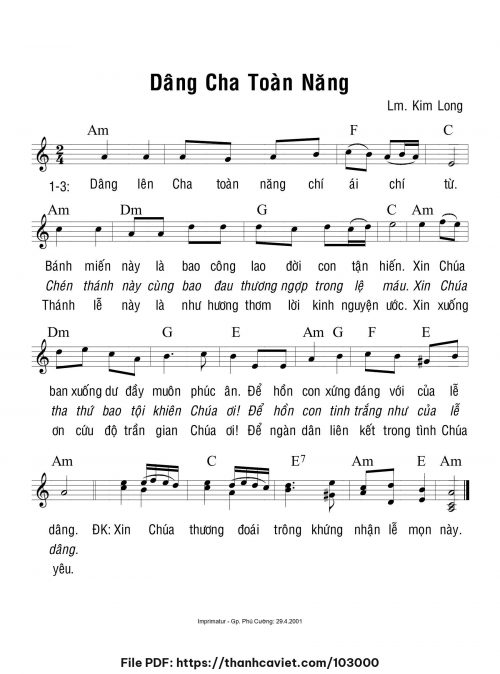 Dâng Cha Toàn Năng - Lm. Kim Long - trang 1