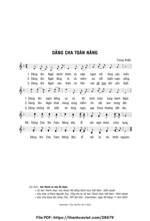 Dâng Cha toàn năng - Lm. Trọng Khẩn - trang 1