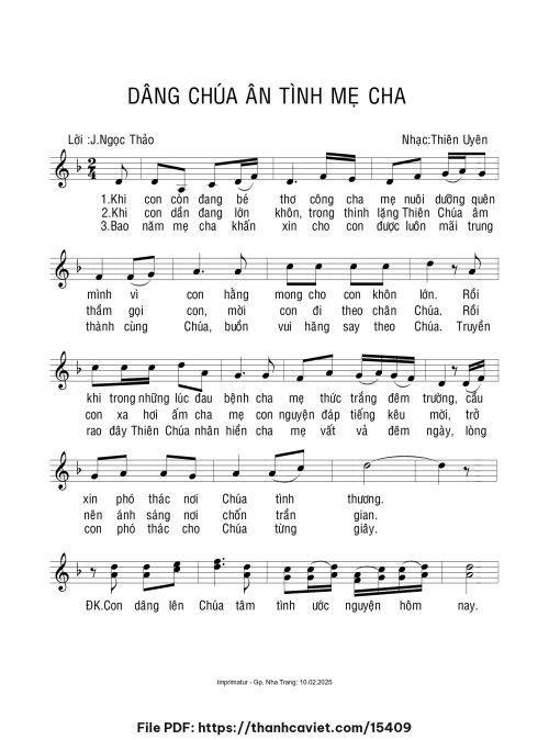 Dâng Chúa ân tình mẹ cha - Sr. Thiên Uyên - Lời: J. Ngọc Thảo - trang 1