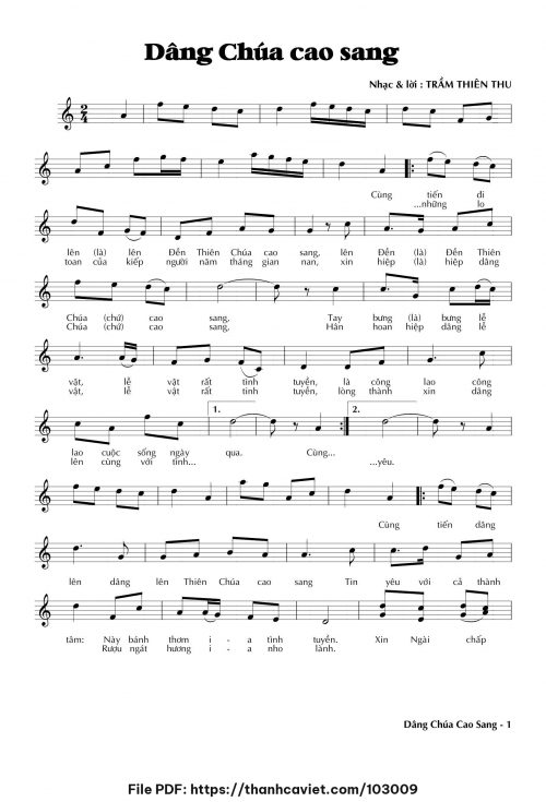 Dâng Chúa cao sang - Trầm Thiên Thu - trang 1