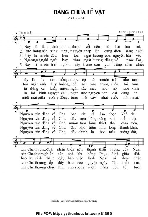 Dâng Chúa lễ vật - Minh Quân CSC - trang 1