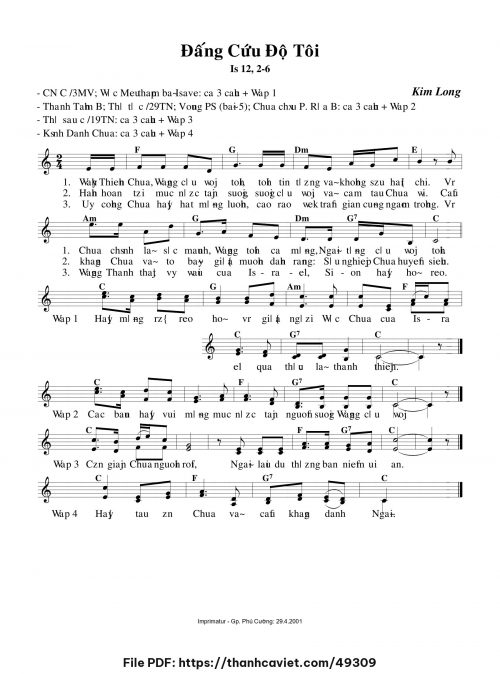 Đấng cứu độ tôi - Lm. Kim Long - trang 1