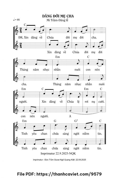 Dâng đời mẹ cha - Lm. Mi Trầm - trang 1