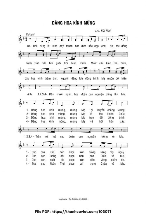 Dâng hoa kính mừng - Lm. Bùi Ninh - trang 1