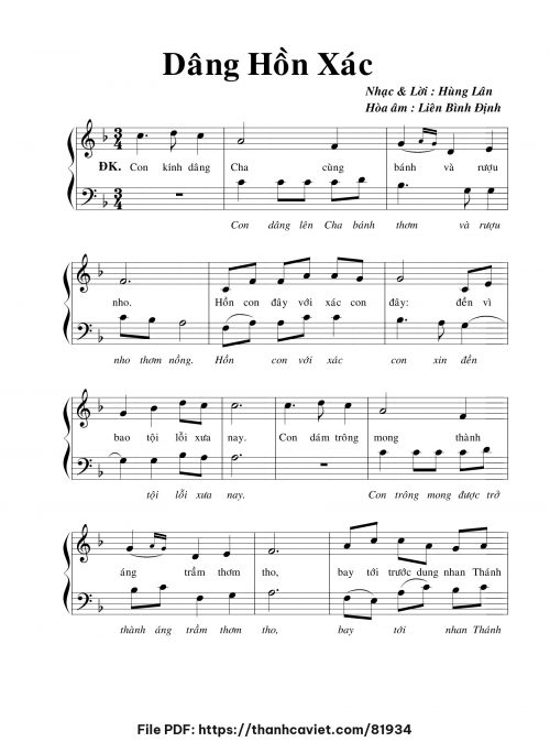 Dâng hồn xác - Hùng Lân (Hòa âm: Liên Bình Định) - trang 1